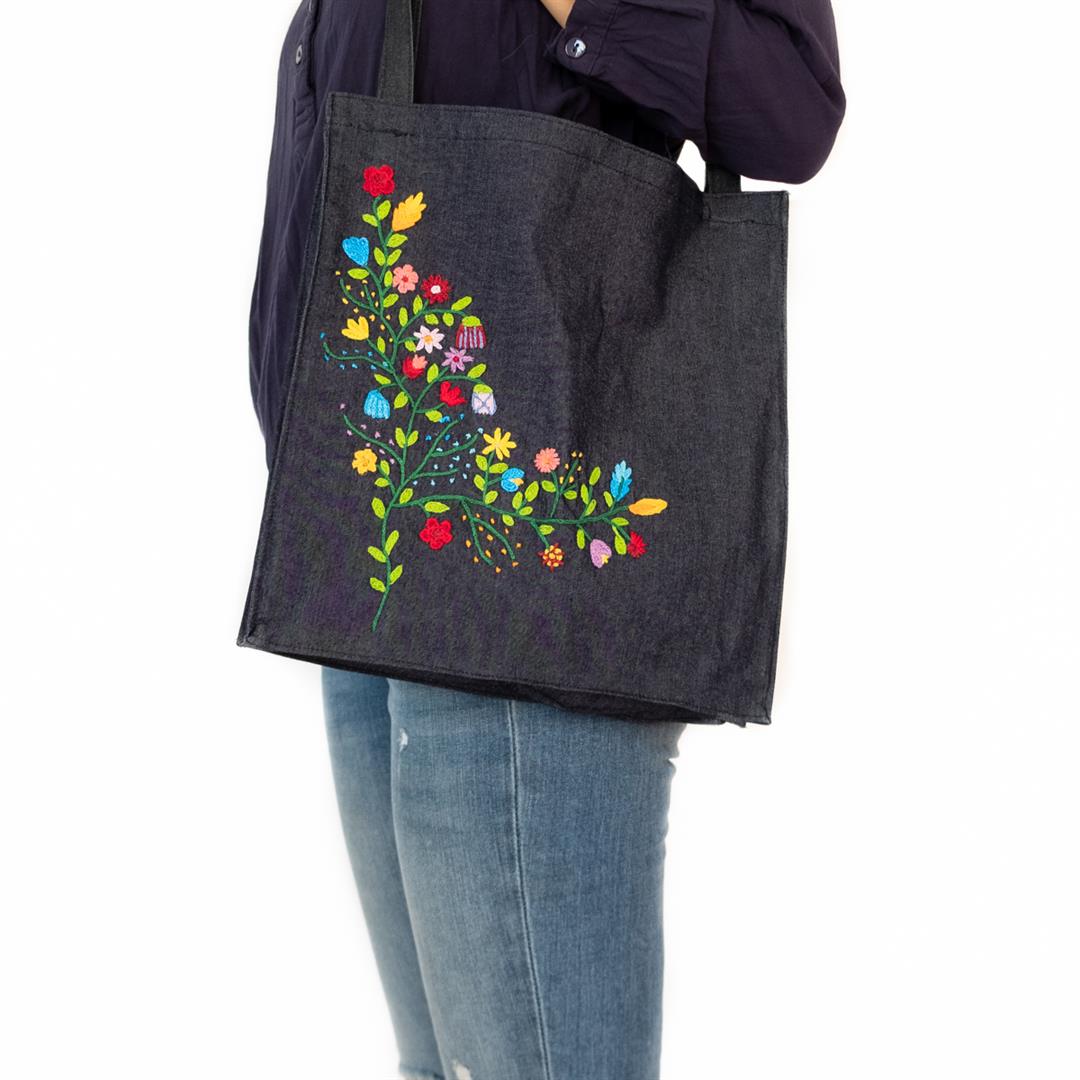 Yad LaKashish Embroidered Flowers Tote Bag